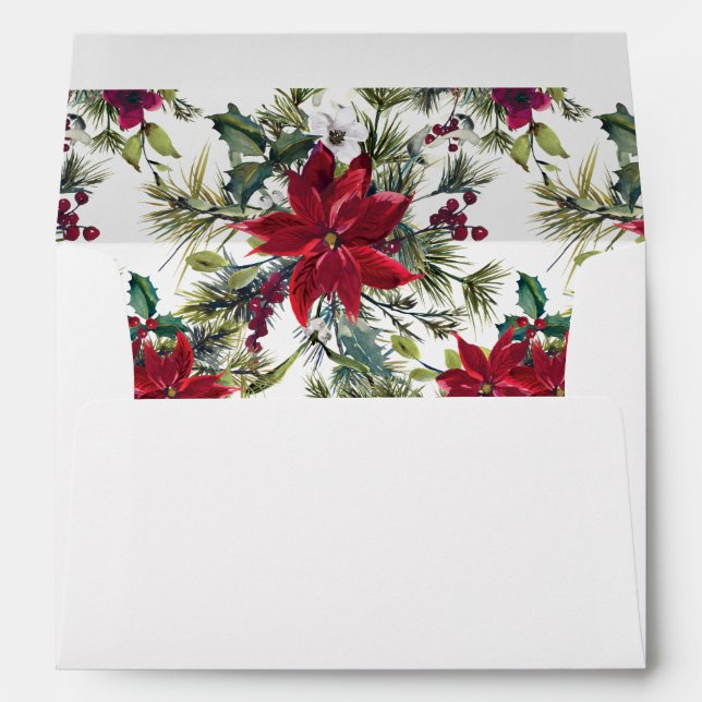 Red Poinsettia Floral Christmas for 5x7 card Envelope (Back (Bottom))