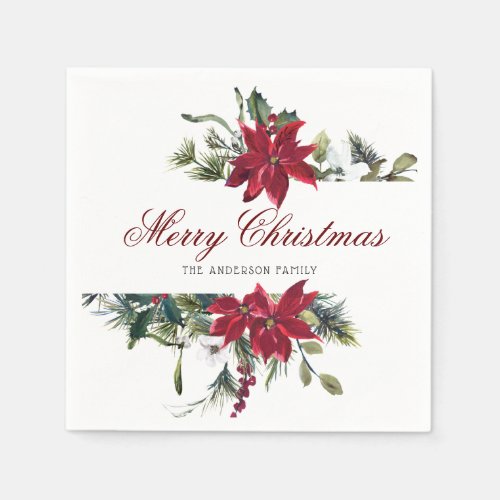 Red Poinsettia Floral Christmas PARTY Paper Napkins