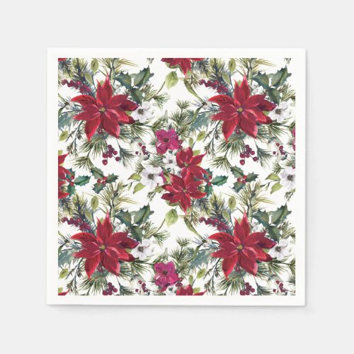 Red Poinsettia Floral Christmas PARTY Paper Napkins