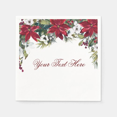 Red Poinsettia Floral Christmas PARTY Paper Napkins