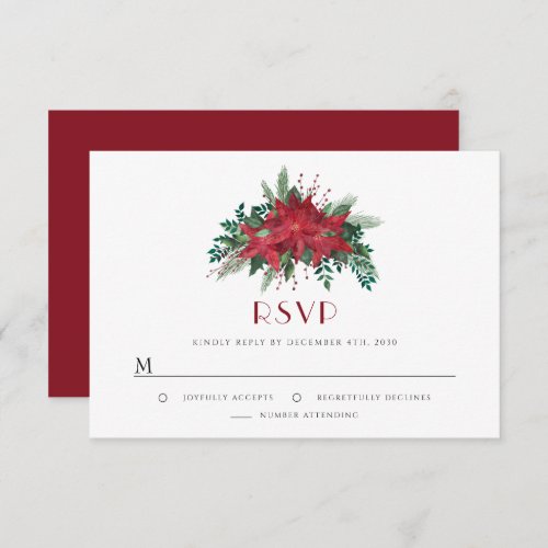 Red Poinsettia Floral Christmas Party RSVP Card