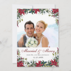 Red Poinsettia Floral Christmas PHOTO Thank You Card