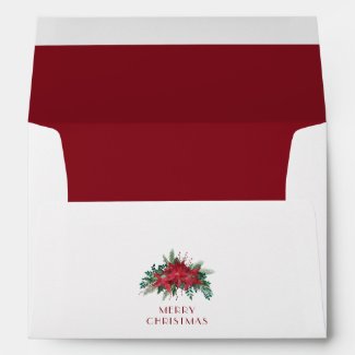 Red Poinsettia Floral Christmas Return Address