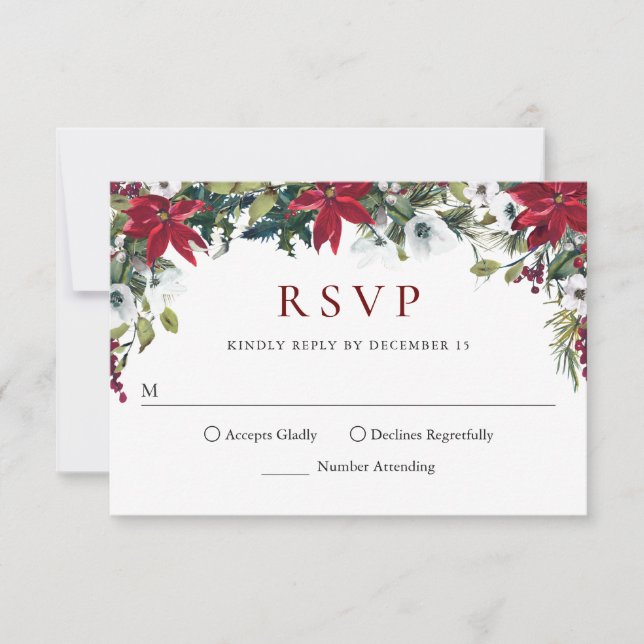 Red Poinsettia Floral Christmas RSVP Card (Front)