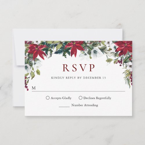 Red Poinsettia Floral Christmas RSVP Card