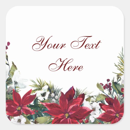 Red Poinsettia Floral Christmas Thank You Square Sticker