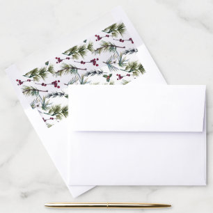 Red Poinsettia Floral Christmas Watercolor Envelope Liner