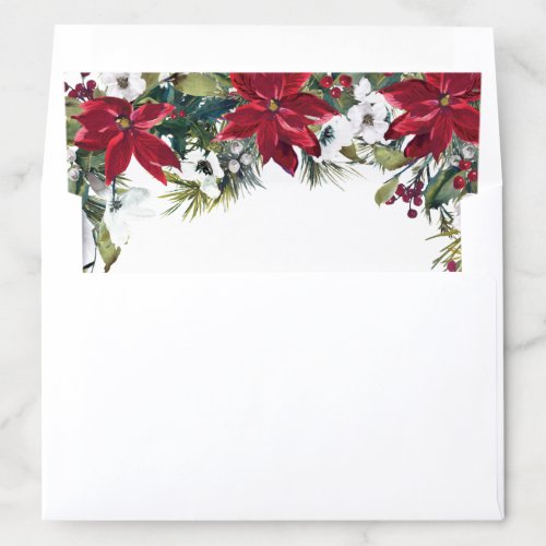 Red Poinsettia Floral Christmas Watercolor Envelope Liner