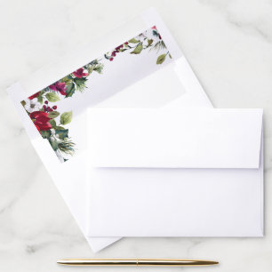 Red Poinsettia Floral Christmas Watercolor Envelope Liner
