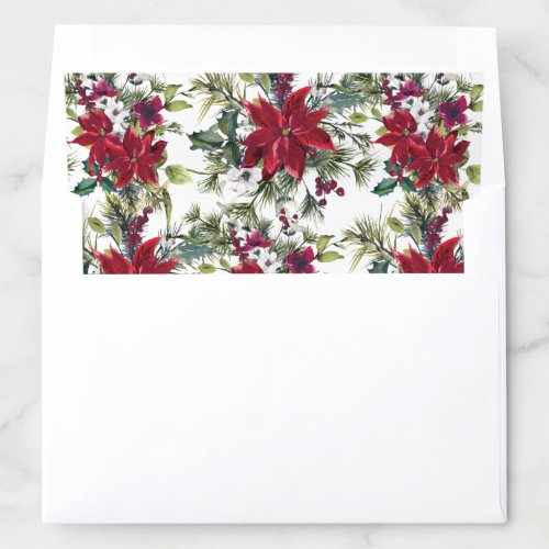 Red Poinsettia Floral Christmas Watercolor Envelope Liner