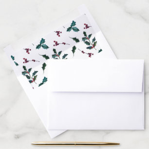 Red Poinsettia Floral Christmas Watercolor Envelope Liner
