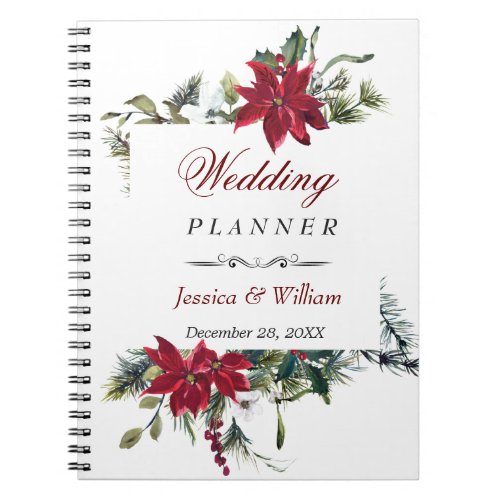 Red Poinsettia Floral Christmas Watercolor Notebook