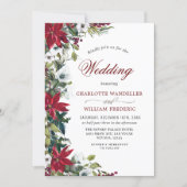 Red Poinsettia Floral Christmas Watercolor Wedding Invitation (Front)
