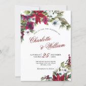 Red Poinsettia Floral Christmas Watercolor Wedding Invitation (Front)