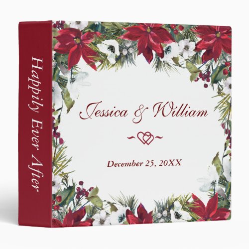 Red Poinsettia Floral Christmas  Wedding Binder