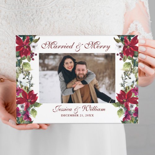 Red Poinsettia Floral Christmas Wedding Guest Book