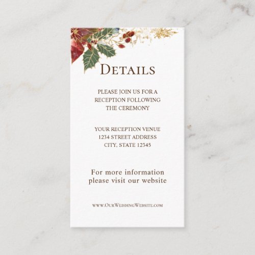 Red Poinsettia Floral Christmas Winter Wedding Enclosure Card
