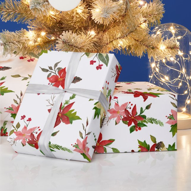 Red Poinsettia Floral Holiday Pattern  Wrapping Paper (Holidays)