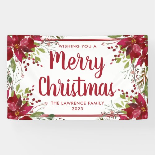 Red Poinsettia Floral Merry Christmas Holiday Banner