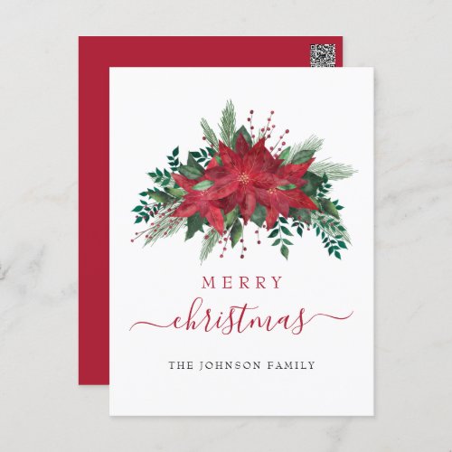 Red Poinsettia Floral Merry Christmas Holiday Postcard