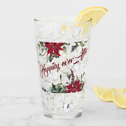 Red Poinsettia Floral MrMrs Wedding Watercolor Glass