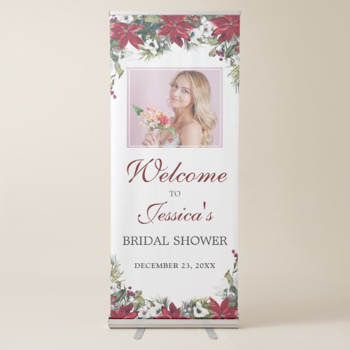 Red Poinsettia Floral PHOTO Bridal Shower Welcome Retractable Banner
