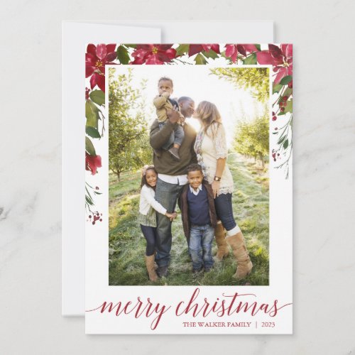 Red Poinsettia Floral Photo Christmas Cards