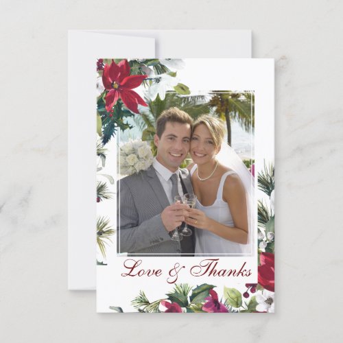 Red Poinsettia Floral PHOTO Wedding Thank You Card