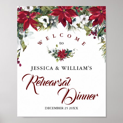 Red Poinsettia  Floral Rehearsal Dinner Sign