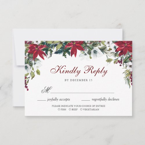 Red Poinsettia Floral  RSVP Card with Meal Choice