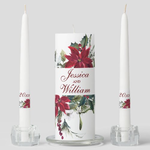 Red Poinsettia Floral Unity Candle Set