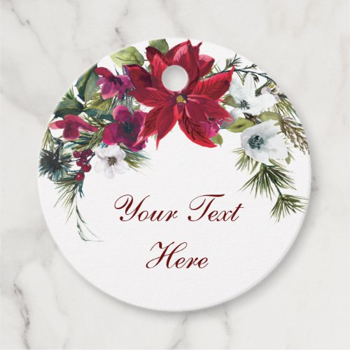 Red Poinsettia Floral Wedding Custom round Favor Tags