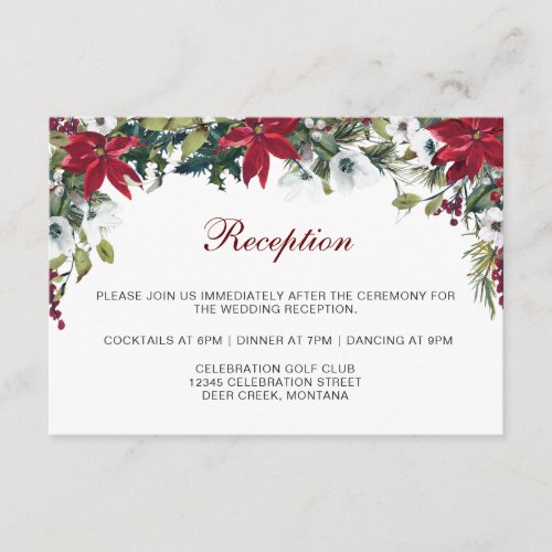 Red Poinsettia Floral  Wedding Reception Details Enclosure Card
