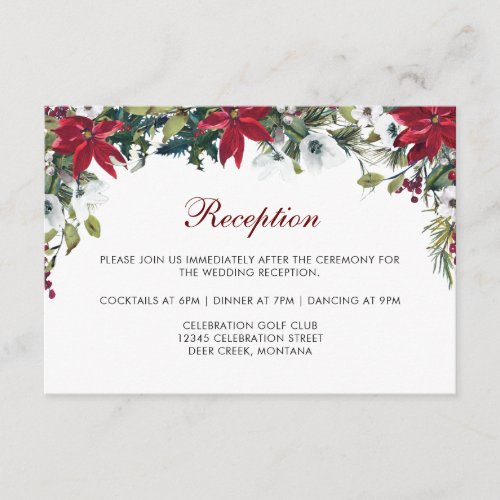 Red Poinsettia Floral  Wedding Reception Details Enclosure Card