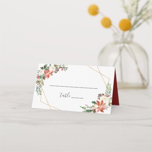 Red Poinsettia Floral Wedding Table Escort Place Card