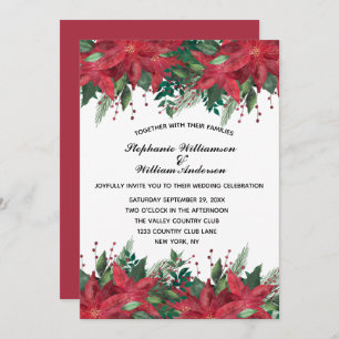 Red Poinsettia Floral Winter Christmas Wedding Inv Invitation