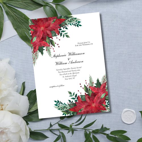 Red Poinsettia Floral Winter Christmas Wedding  Invitation