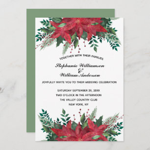 Red Poinsettia Floral Winter Christmas Wedding  Invitation