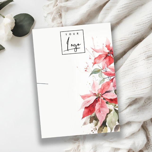 Red Poinsettia Florals Logo Necklace Holder Business Card (Creator Uploaded)