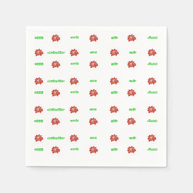 Red Poinsettia Flower and Green Holiday Napkins (Front)