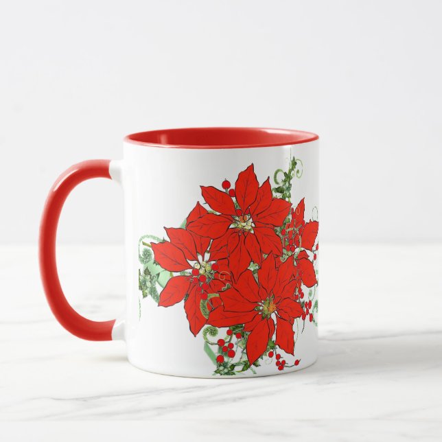 Red Poinsettia Flower Ceramic  Mug (Left)