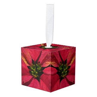 Red Poinsettia Flower Christmas Cube Ornament