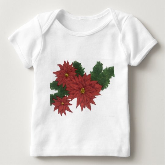 Red Poinsettia Flower Christmas Design Art Floral Baby T-Shirt