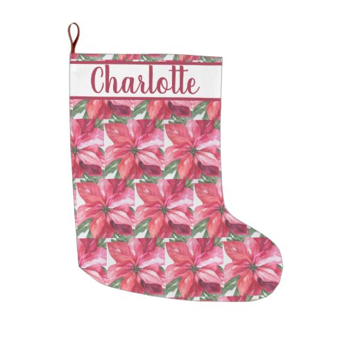 Red Poinsettia Flower Large Christmas Stocking