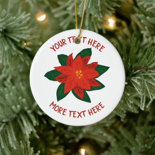 Red Poinsettia flower personalized Christmas Ceramic Ornament