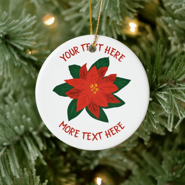 Red Poinsettia flower personalized Christmas Ceramic Ornament (Tree)