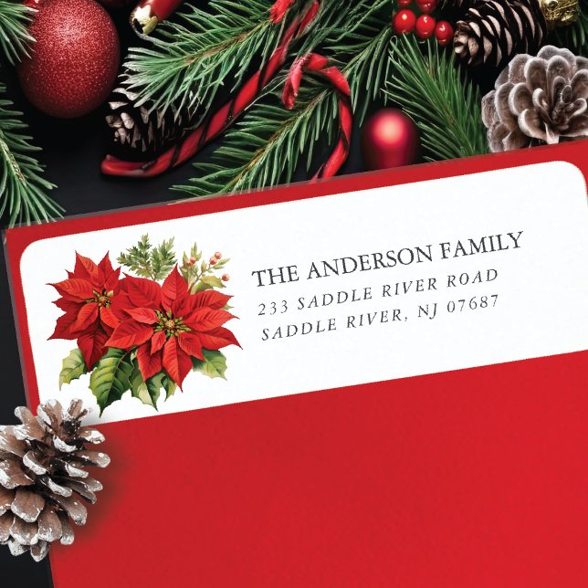 Red Poinsettia Flower Return Address Label (Creator Uploaded)