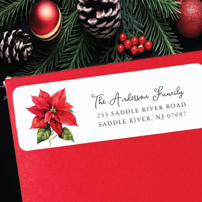 Red Poinsettia Flower Return Address Label (Creator Uploaded)