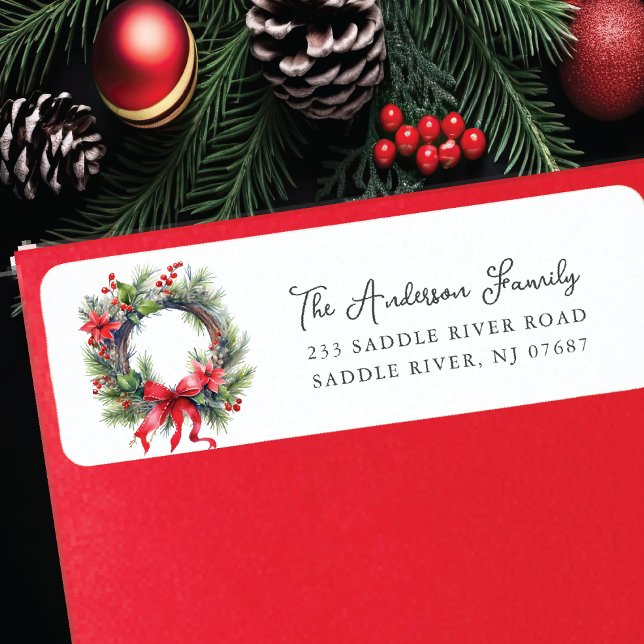 Red Poinsettia Flower Wreath Label (Creator Uploaded)