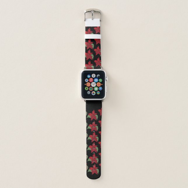 Red Poinsettia Flowers Apple Watch Band (Front)